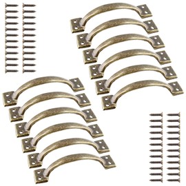 Jiozermi 12 Pcs 5" Rustic Gate Handle, Iron Hardware Handle Pull with Screw, Vintage Farmhouse Cabinet Handles, Retro Drawer pulls for Outdoor, Garage & Drawer, Bronze