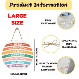 Boho Classroom Door Decor, I Am Kind Smart Inspirational Positive Affirmation Wood Plaque Block Decor for Teacher Office School Classroom Kindergarten Preschool Daycare Bedroom Playroom