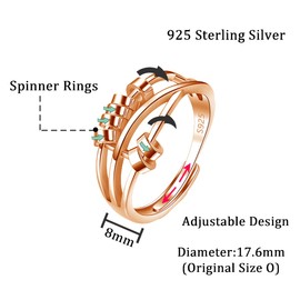 Wynn's Anxiety Relief Ring - Sterling Silver & Rose Gold Adjustable Fidget Spinner Rings for Men & Women, Stress Reliever Sensory Ring