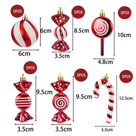 DTPK Christmas Candy Ornament Set 30 Pcs Plastic Peppermint Candy Cane Decorations Christmas Lollipop Ornament Xmas Hanging Lollipop Pattern Decorations with Rope