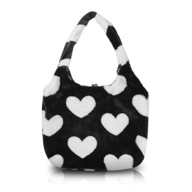 WisePoint Tote Bag, Plush Beach Bag Spacious Work Tote Bag with button, Womens Tote Bag with Heart-shaped Pattern for Travel (white)