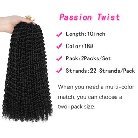 Ubeleco 10 Inch Passion Twist Hair, Black Water Wave Crochet Hair Short Passion Twist Crochet Hair For Women 22 Strands/Pack Passion Twists Curly Braiding Hair Extensions (10 Inch (Pack of 2),1B)