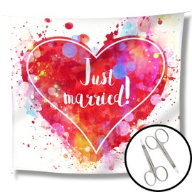 WeddingTree Wedding Heart Cut Out and 2 Pairs Of Scissors - Just Married Wedding Sheet - Game for the Bride and Groom - Photo Motif Decoration