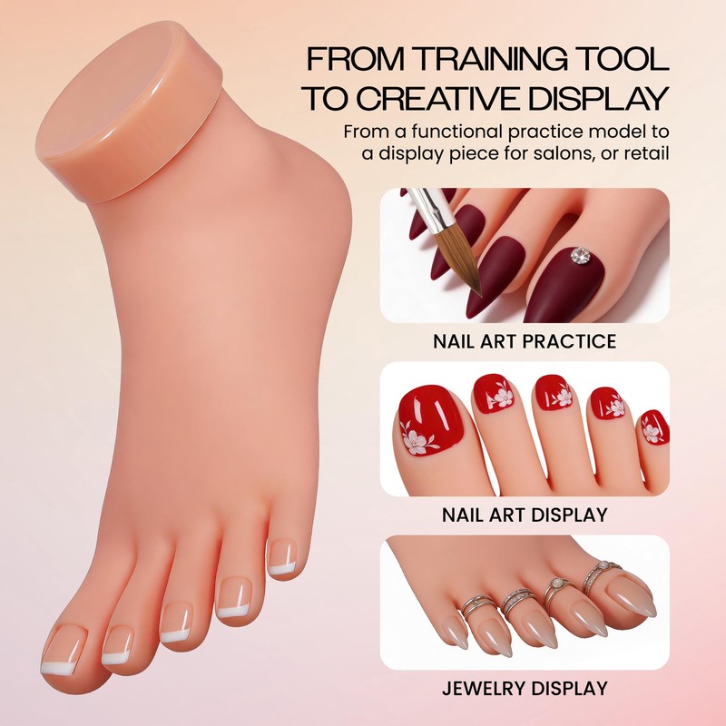 Beauticom® Flexible Movable Soft Silicone Foot Model for Nail Art