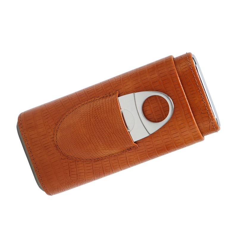 Cigar Case 3 Finger Cedar Wood Lining Portable Faux Leather