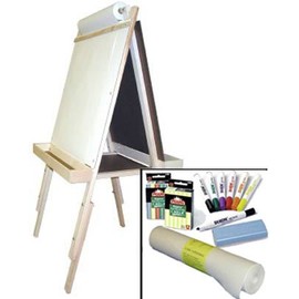 "Beka Adjustable Double-Sided Easel-and-Supplies Combo #2, Marker Board and Chalkboard Surfaces, Top Paper Holder, Wood Trays"