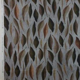 Kt KILOtela - Digital Printed Canvas Fabric, Half Panama Organic Cotton, Decoration, Upholstery, Cushions, Curtains, Tablecloths, 100 cm Length x 280 cm Wide, Camargue, Leaves, Grey, Green, 1 Metre