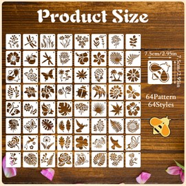 64 Pack Flower Stencils for Painting, 3 Inch Reusable Stencils for Crafts, DIY Home Decor Art Stencil for Painting on Wood Rock Wall Canvas