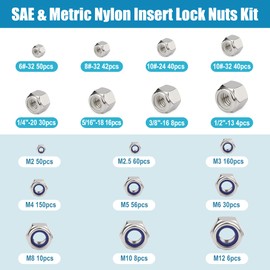 760PCS SAE & Metric Nylon Insert Lock Nuts Kit,Stainless Steel Locknuts Set