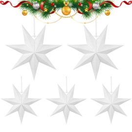 Pack of 5 Folding Star Christmas, 7 Points Paper Stars, 40 cm Paper Star Decoration, Paper Folding Stars, Christmas Paper Stars, Star for Hanging, Paper Stars 3D, Paper Stars for Hanging (White)