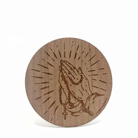 PRAYER HANDS Wood Veneer Sticker| 3" Cherrywood Engraved Intricate Praying Hands Design - Unique Spiritual Adhesive Decal for Laptops, Water Bottles, and More - Great Spiritual Gift Idea