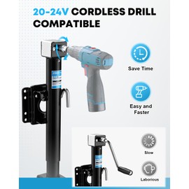 Kohree 2000 lbs Trailer Jack with Dual Wheel, 20-24V Cordless Drill Compatible, Heavy Duty Bolt on Trailer Tongue Jack for RV, Boat, Black, 12" Lift