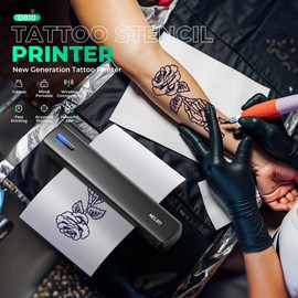 Nelko D810 Tattoo Stencil Printer, Wireless Thermal Tattoo Printer with 10pcs Tattoo Transfer Papers, Portable Tattoo Machine for Artist & Beginners, Compatible with Phone Pad and PC, Smoke Black