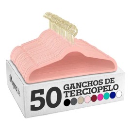50 Ganchos para Ropa de Terciopelo, Gancho Dorado Giratorio de 360 Grados, Adecuado para Todo Tipo de Ropa, Antideslizante (Rosa)