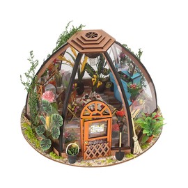 SM SunniMix DIY Dollhouse Wooden Miniature Furniture Kit Mini Green House with LED Light and Simualtion Planter Set Best Birthday Gifts