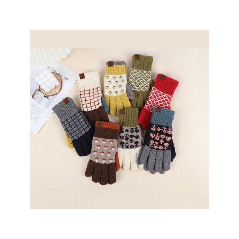 Lala 울 혼방 꽃무늬 기모 장갑(LALAGL003) Wool Blend Floral Fleece