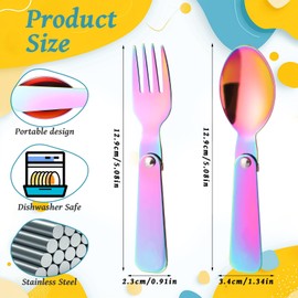 2 Pack Replacement Spoon & Fork for Thermos Funtainer 10oz Food Jars, Stainless Steel Small Foldable Spoon Folding Fork for Travel Camping Picnic Outdoor Activities (Colored)