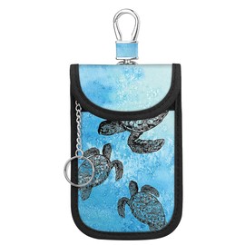 WIRESTER Faraday Bag For Key Fob, Anti-Theft Pouch, Car RFID Signal Blocking Key Fob Protector - Ocean Sea Turtles