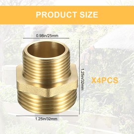 Brass Double Nipple 1 Inch Male x 3/4 Inch Male Thread, Pack of 4 Reducing Nipples 1 x 3/4 Male Thread, Reduced with Hexagonal for Pipe Connection, Industrial, Commerce, Household