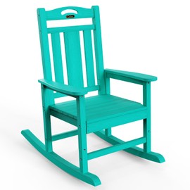 Oversized Rocking Chair Outdoor, HDPE Poly Rocking Chair, All Weather Porch Rocker for Deck Patio Balcony, 380lbs, Lakeblue