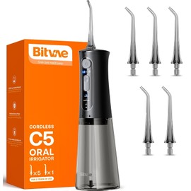 Bitvae Water Dental Flosser for Teeth, Cordless Water Teeth Cleaner Picks, 3 Modes 5 Intensities, IPX7 Waterproof, Rechargeable Water Dental Picks for Cleaning - Black