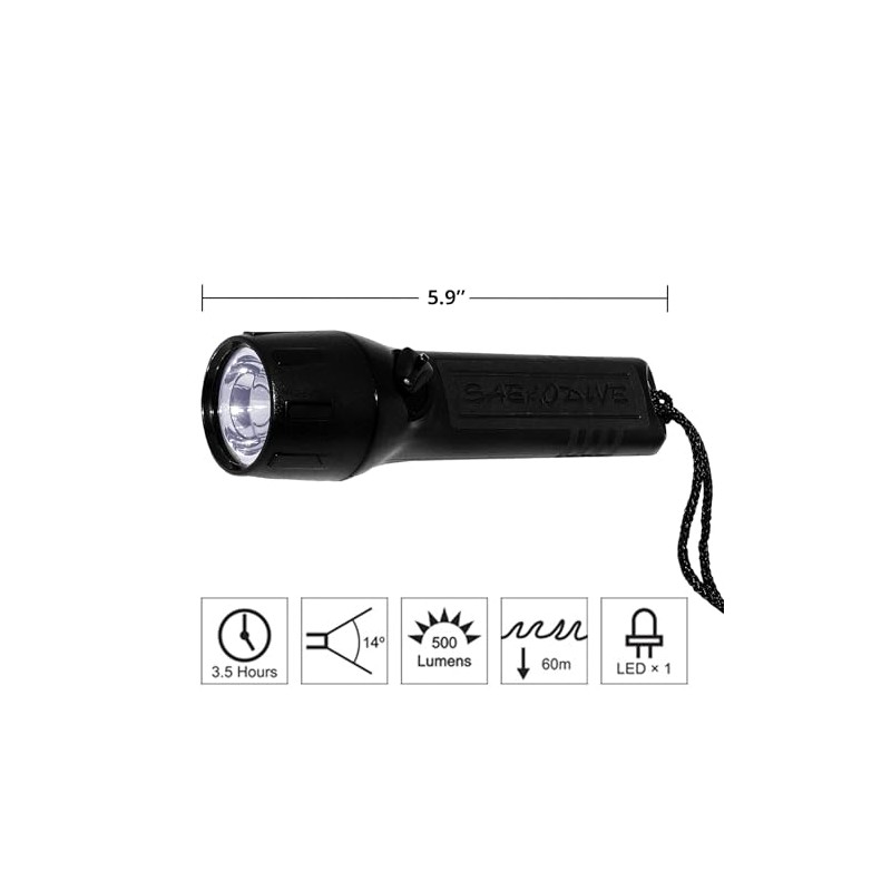 Saekodive Classic LED Dive Light - 500 Lumens Underwater Flashlight