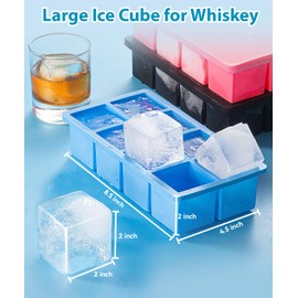 Large Ice Cube Tray 2 Pack, Lxndaser 2 Inch Silicone Ice Cube Molds for Whisky, Cocktail, Big Square Silicone Ice Trays With Lid, Leak-Proof Stackable Design for Freezer, Iced Coffee, Bourbon Drinks