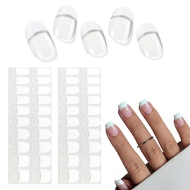 QGK 32 pcs UV Gel Strips, Classic French UV Gel Nagelfolie, Gellack Wraps für Nagel, Nagelfolie Selbstklebend, Gel Nail Stickers
