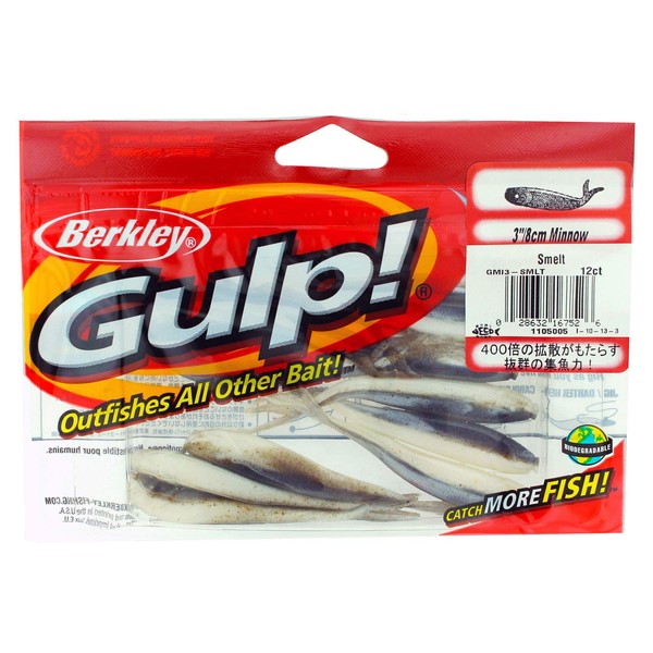 Berkley Gulp! Minnow Soft Fishing Bait Smelt 3" - Qty. 12