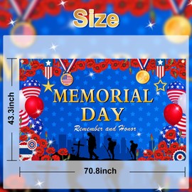 Avezano Memorial Day Banner 6x3.6 ft Memorial Day Decorations Remember and Honor Patriotic Memorial Day Backdrop for Indoor Outdoor