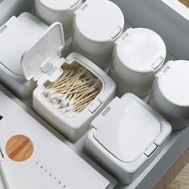 Mini Cosmetic and Cotton Swab Storage Organizer with Lid Square Case 5ea
