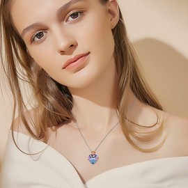 AOBOCO Heart Pendant Necklace Purple Love Rose Necklace February Birthstone Valentines Day Jewellery Gifts for Wife Girlfriend Womens Birthday