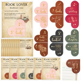 Skyygemm 12 Sets Heart Leather Magnetic Bookmark Bulk Book Lovers Gift PU Magnetic Bookmark Clips with Cards Magnet Page Markers Book Club Gift for Women Men Readers Lovers Teachers Students