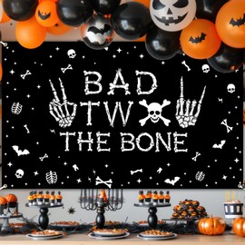 Avezano Bad Two The Bone - Banner de telón de fondo con temática de esqueleto, decoración de segundo cumpleaños para niños, fiesta de cumpleaños de 2 años, pancarta de fiesta de cumpleaños (negro, 6 x