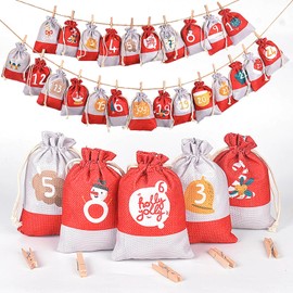 Lonsien Advent Calendar for Filling 2024 for Children 24 Advent Calendar Bags 13 x 17 cm Large Christmas Calendar for Filling DIY Advent Calendar Bags Fillable and Hanging for Women Men