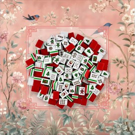 Pastel Pink Floral Bird Christmas Mahjong Tiles Set 30x23x13mm Acrylic with Mat Holiday Party Santa Xmas Tree Gift BoxColor: Pink mahjong mat