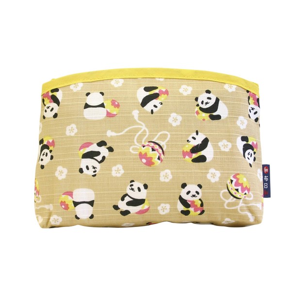 Maeda Dyeing Japanese Fabric Biyori Bottom Pouch, Temari Panda, Beige,