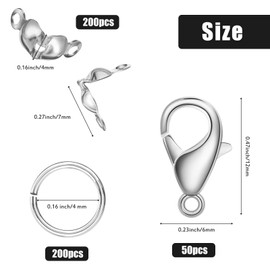 450 Pieces Jewelry Making Accessories Set Includes 200 Pieces Bead Tips Knot Covers 200 Pieces Open Jump Ring Connectors and 50 Pieces Lobster Claw Clasps for DIY Jewelry Crafts Making (Silver)