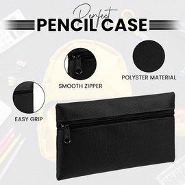 HiFEN® Unisex Big Capacity Large Durable Classic Zip Up Pencil Case, Black, Red, Bright Royal, 3Pack