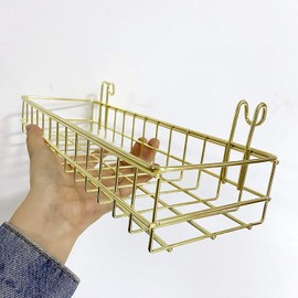 BULYZER Grid Wall Shelves Basket with Hooks,Bookshelf,Display Shelf for Wall Grid Panel,Wall Mount Organizer and Storage Shelf Rack for Office (Gold)