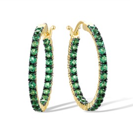 Santuzza 925 Sterling Silver Huggie Hoop Earrings 2.08 CT Green Spinel Cuff Pierced Earring (Gold Plated)