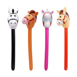 Hobby Horse, 4 Pack Inflatable Animal Sticks for Pretend Play and Party Decorations, 21cm x 95cm x 6cm, Inflatable Horse Stick for Kids, Blow Up Horse Toy for Outdoor Play