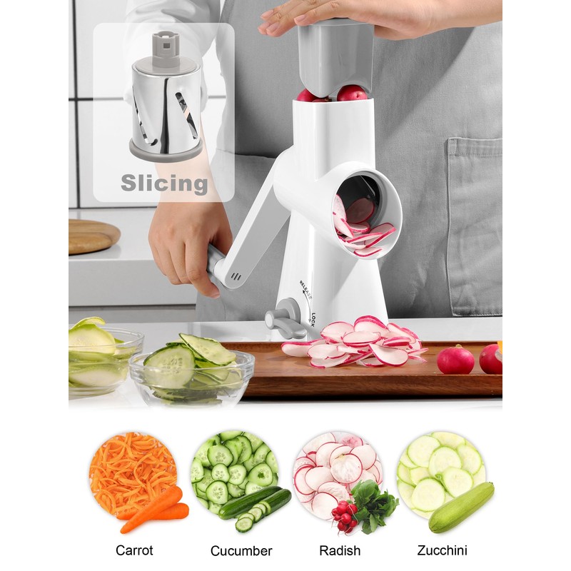 GDL Rotary Cheese Grater,Vegetable Grater for Kitchen with Three Interchangeable