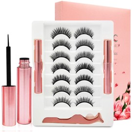 False Eyelashes Magnetic Lashes with Magnetic Liner Set,Upgraded Magnetic Eyelashes with Eyeliner Natural Look Kit,Fake Eye Lashes Pack Gifts for Women,with Applicator,Easy Eyelash Glue Free