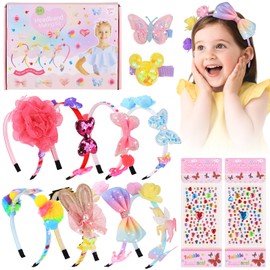 8PCS DIY Headband Making Kit for Girls, Girls Birthday Presents, Craft Sets Gift with Hairband Accessories & 2 Gem Stickers, Arts and Crafts Toy for Kids Age 6 7 8 9 10 11 12+ Year Old
