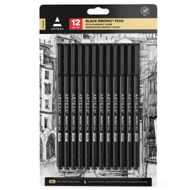 ARTEZA Black Inkonic Fineliners Pens, Set of 12, 0.4 mm Fine Tip Markers, Water-Based Art Pens for Drawing, Sketching, Journaling, Calligraphy
