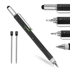 Zvorgath Multitool Pen Set - 6 in 1 Touchscreen Stylus, Ruler, Level, Screwdriver Set, Ballpoint Pen, Elegant Gifts for Men, Dad, Husband, Grandpa, Teacher (Black)