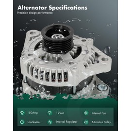 SCITOO New Alternator Fits for Hyundai for Entourage 3.8L 2008-2010,for Kia for Borrego 3.8L 2009-2011,for Kia for Sedona 3.8L 2008-2010 12V 150Amp CW 6-Groove Pulley High Output Alternator 11387
