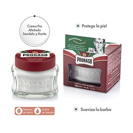 Proraso Crema Pre Afeitado Sándalo y Manteca de Karité Humectante para Barba Dura, 100 ml