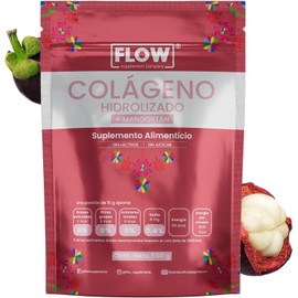 Colágeno Hidrolizado con Mangostán - Extracto en Polvo 500 gr - Vitamina C - Magnesio y Ácido Fólico - Suplemento Alimenticio - Sin Azúcares - Flow Supplements